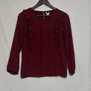 J. Crew Burgundy Ruffle Blouse